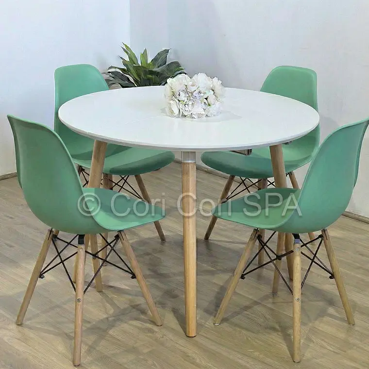 Comedor Mesa Aura Blanca 120cms  + 4 Sillas Eames 4