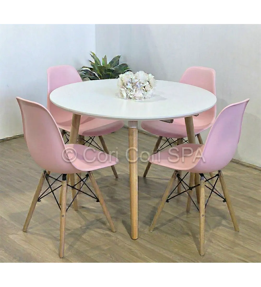 Comedor Mesa Aura Blanca 120cms  + 4 Sillas Eames