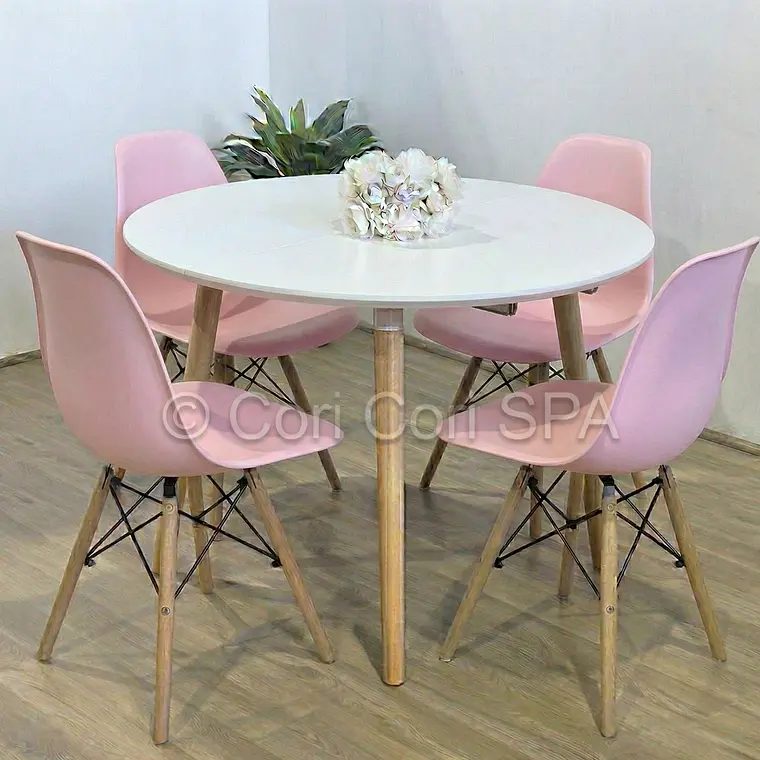 Comedor Mesa Aura Blanca 120cms  + 4 Sillas Eames 5