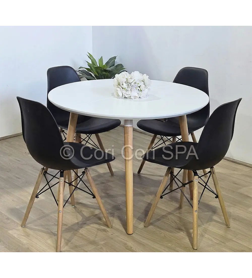 Comedor Mesa Aura Blanca 120cms  + 4 Sillas Eames