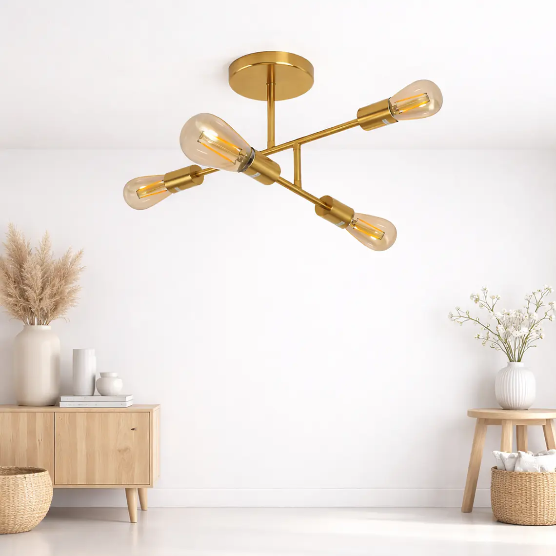 Lámpara de Techo Dorada 4 Porta Ampolletas E27 Modelo Marsic I Konnergie 1