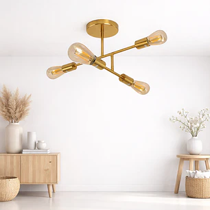 Lámpara de Techo Dorada 4 Porta Ampolletas E27 Modelo Marsic I Konnergie