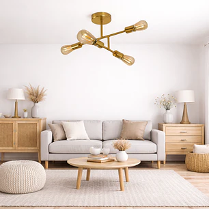 Lámpara de Techo Dorada 4 Porta Ampolletas E27 Modelo Marsic I Konnergie