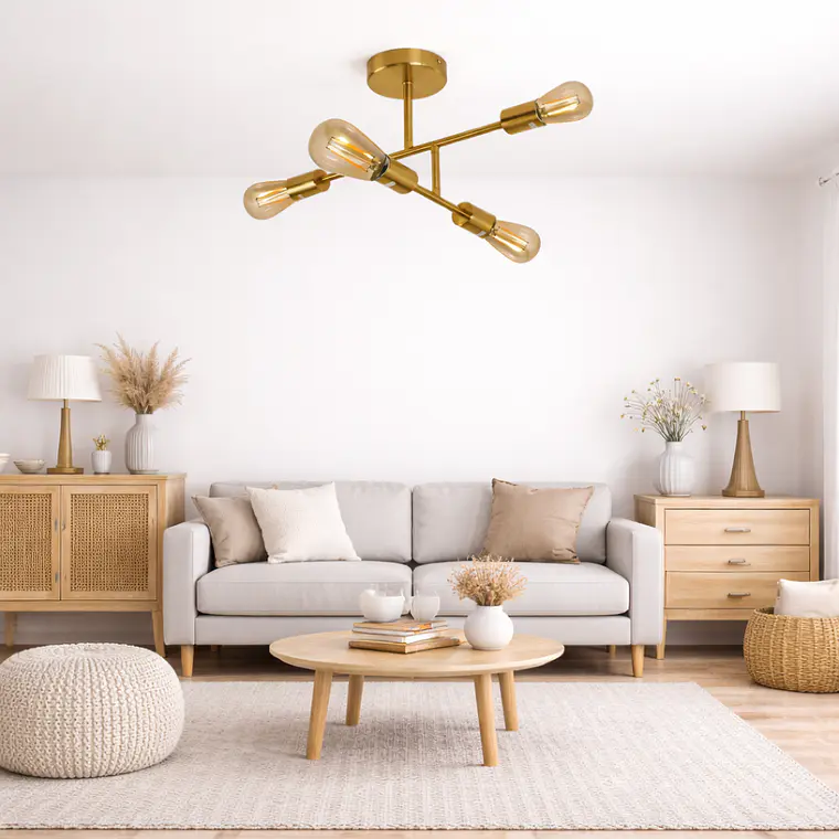 Lámpara de Techo Dorada 4 Porta Ampolletas E27 Modelo Marsic I Konnergie 2