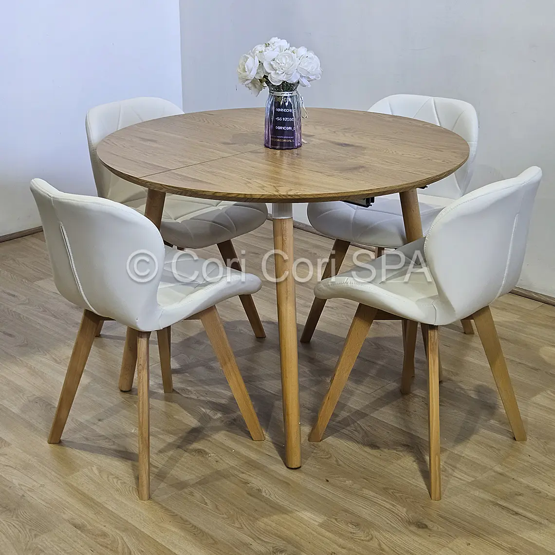 Comedor Mesa Aura Wood 120cms  + 4 Sillas Mariposa Ecocuero Wood 1