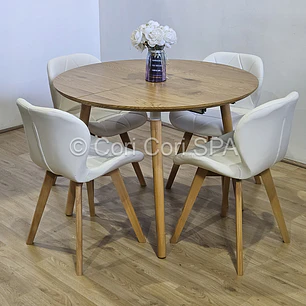 Comedor Mesa Aura Wood 120cms  + 4 Sillas Mariposa Ecocuero Wood