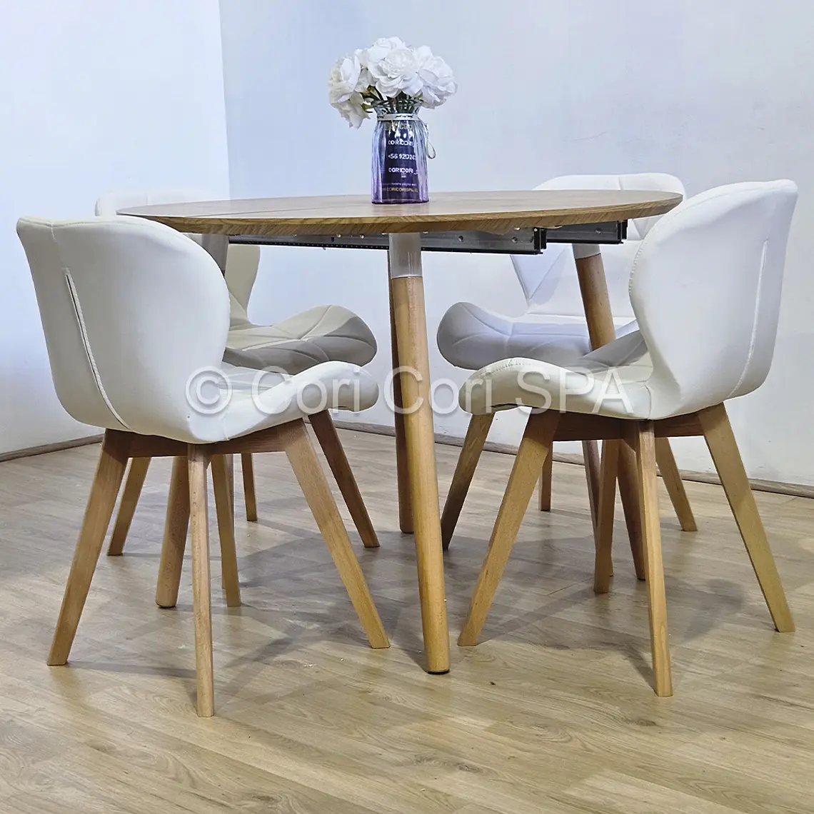 Comedor Mesa Aura Wood 120cms  + 4 Sillas Mariposa Ecocuero Wood 2