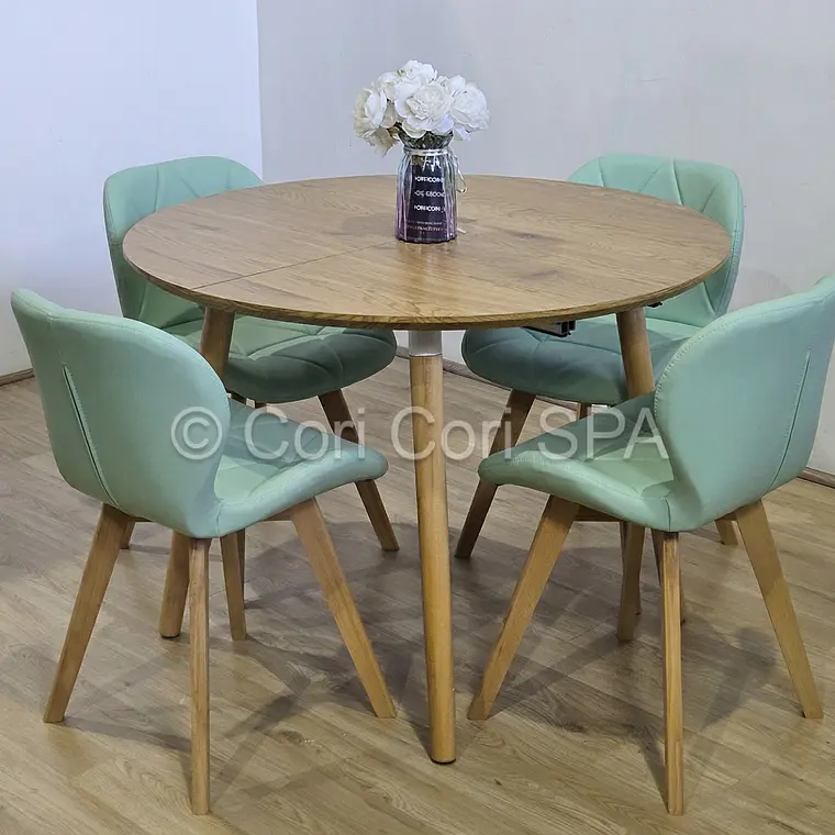 Comedor Mesa Aura Wood 120cms  + 4 Sillas Mariposa Ecocuero Wood 4