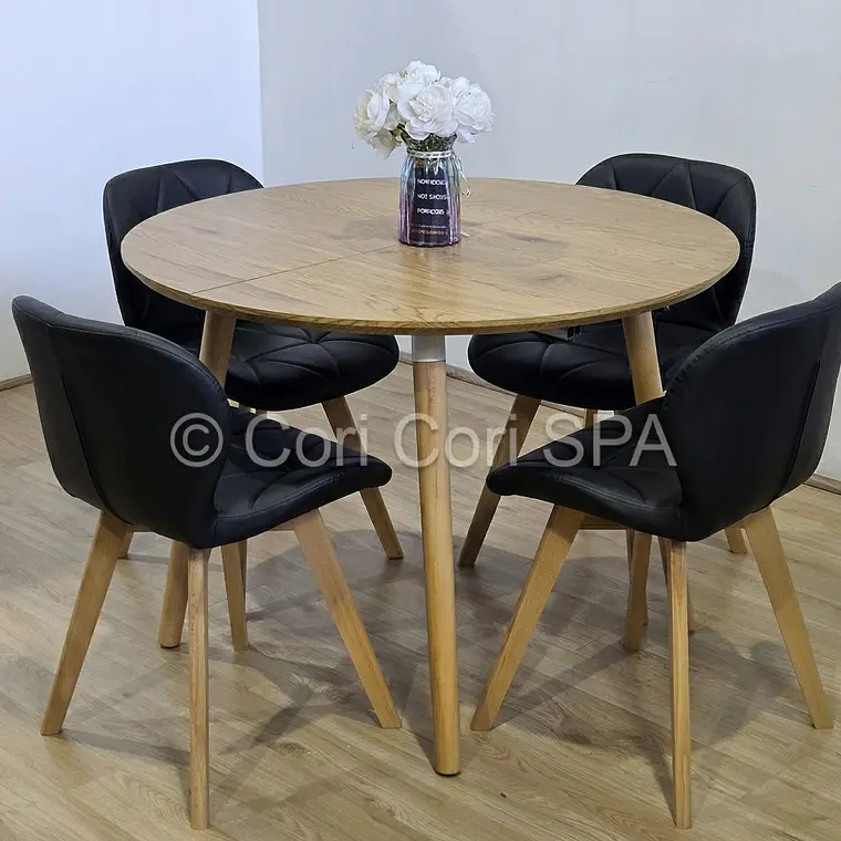 Comedor Mesa Aura Wood 120cms  + 4 Sillas Mariposa Ecocuero Wood 9