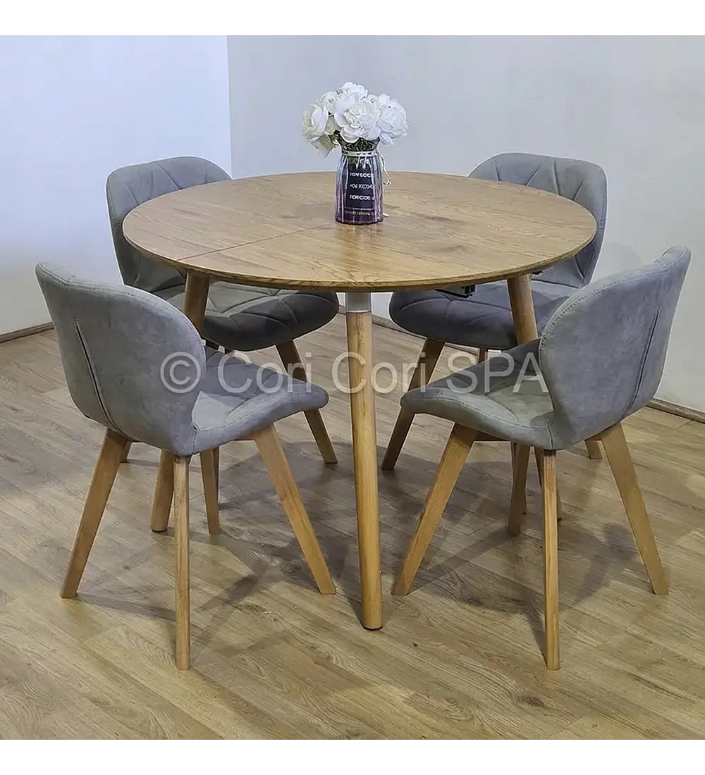 Comedor Mesa Aura Wood 120cms  + 4 Sillas Mariposa Ecocuero Wood