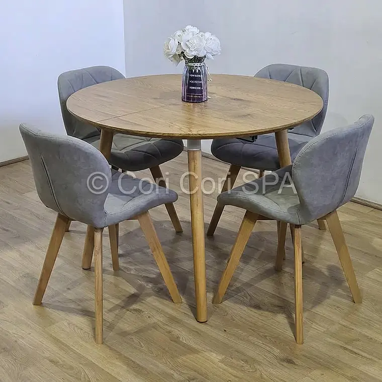 Comedor Mesa Aura Wood 120cms  + 4 Sillas Mariposa Ecocuero Wood 14