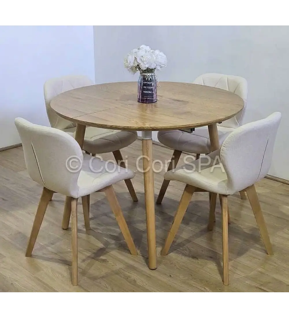 Comedor Mesa Aura Wood 120cms  + 4 Sillas Mariposa Ecocuero Wood