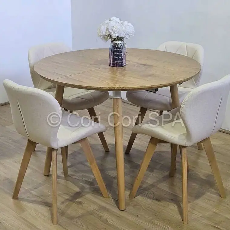 Comedor Mesa Aura Wood 120cms  + 4 Sillas Mariposa Ecocuero Wood 15