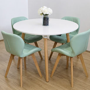 Comedor Mesa Aura Blanca 120cms  + 4 Sillas Mariposa Ecocuero Wood