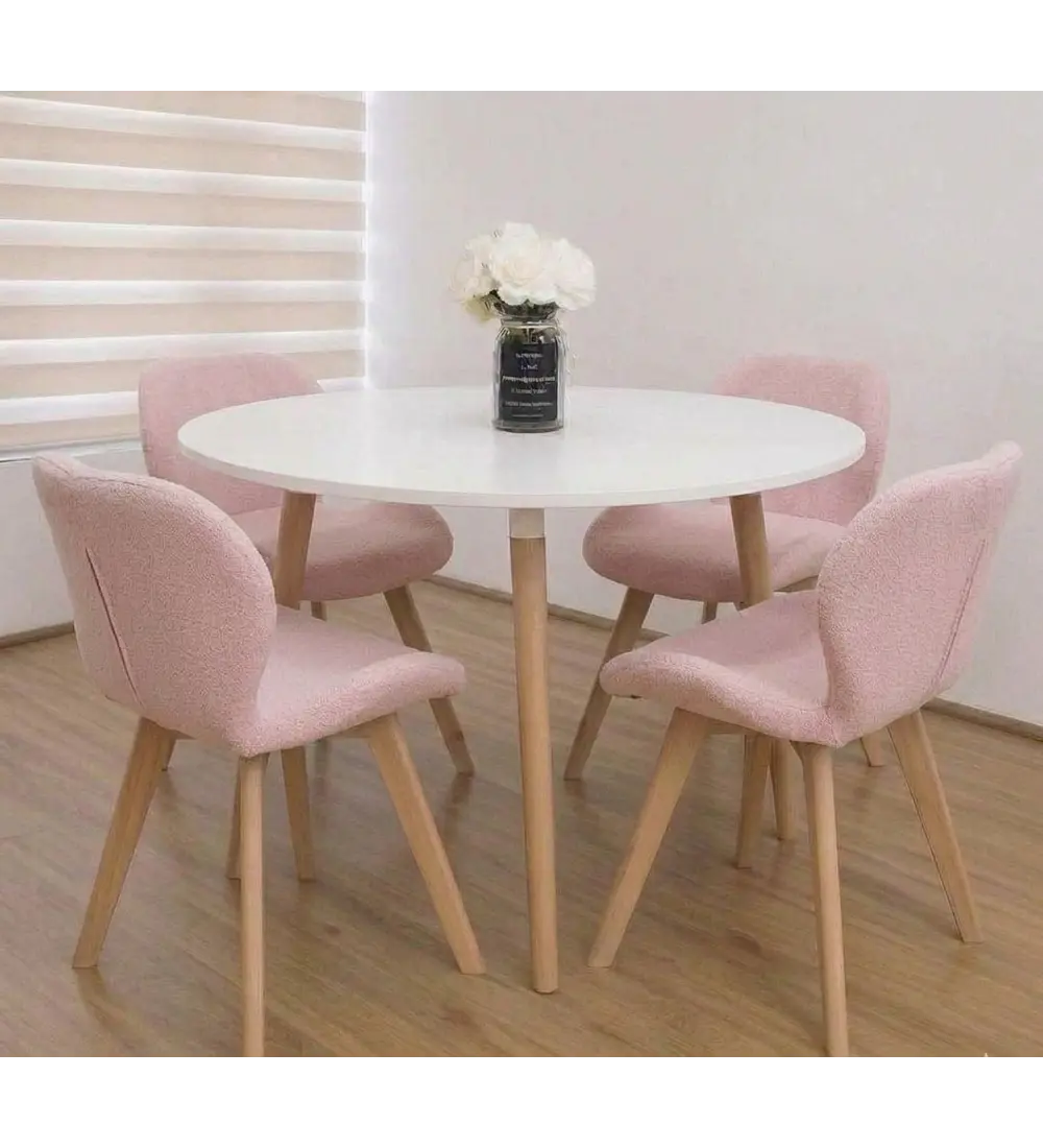 Comedor Mesa Aura Blanca 120cms  + 4 Sillas Mariposa Ecocuero Wood