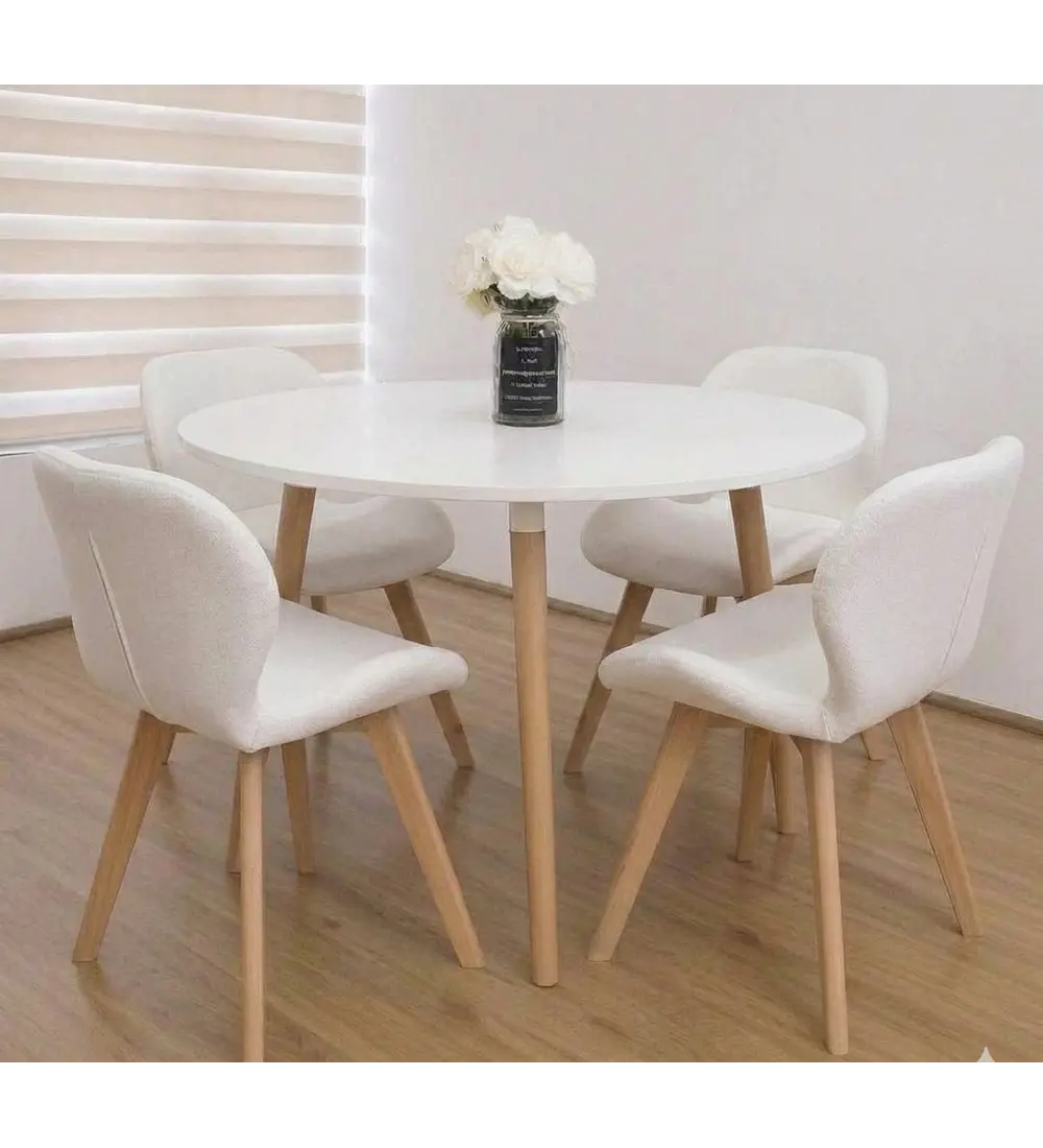 Comedor Mesa Aura Blanca 120cms  + 4 Sillas Mariposa Ecocuero Wood