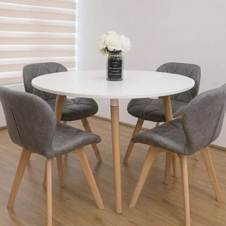 Comedor Mesa Aura Blanca 120cms  + 4 Sillas Mariposa Ecocuero Wood 5