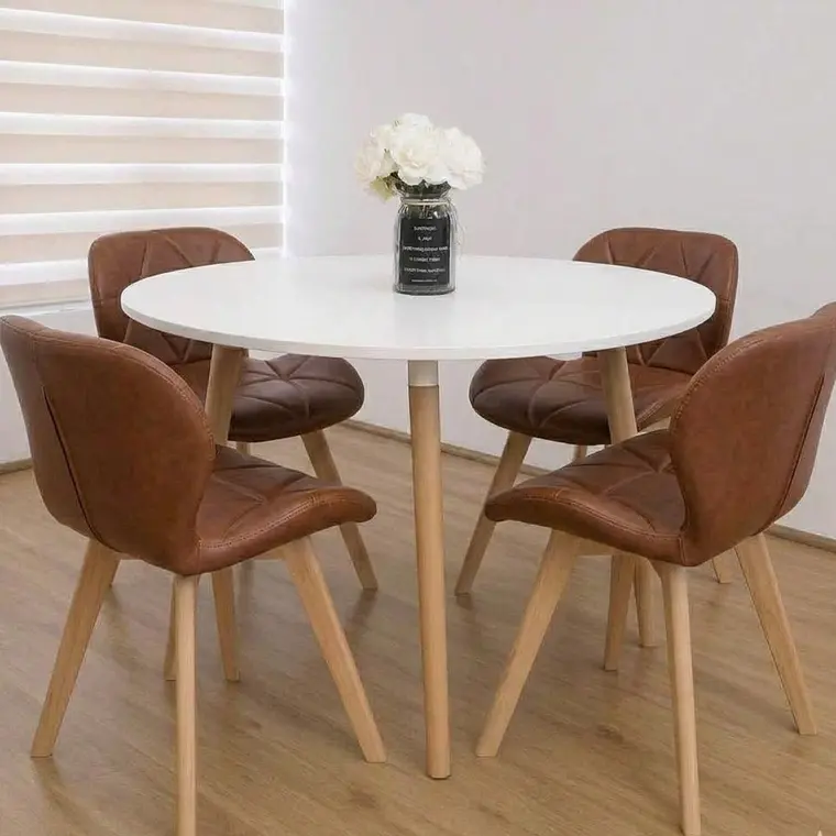 Comedor Mesa Aura Blanca 120cms  + 4 Sillas Mariposa Ecocuero Wood 6