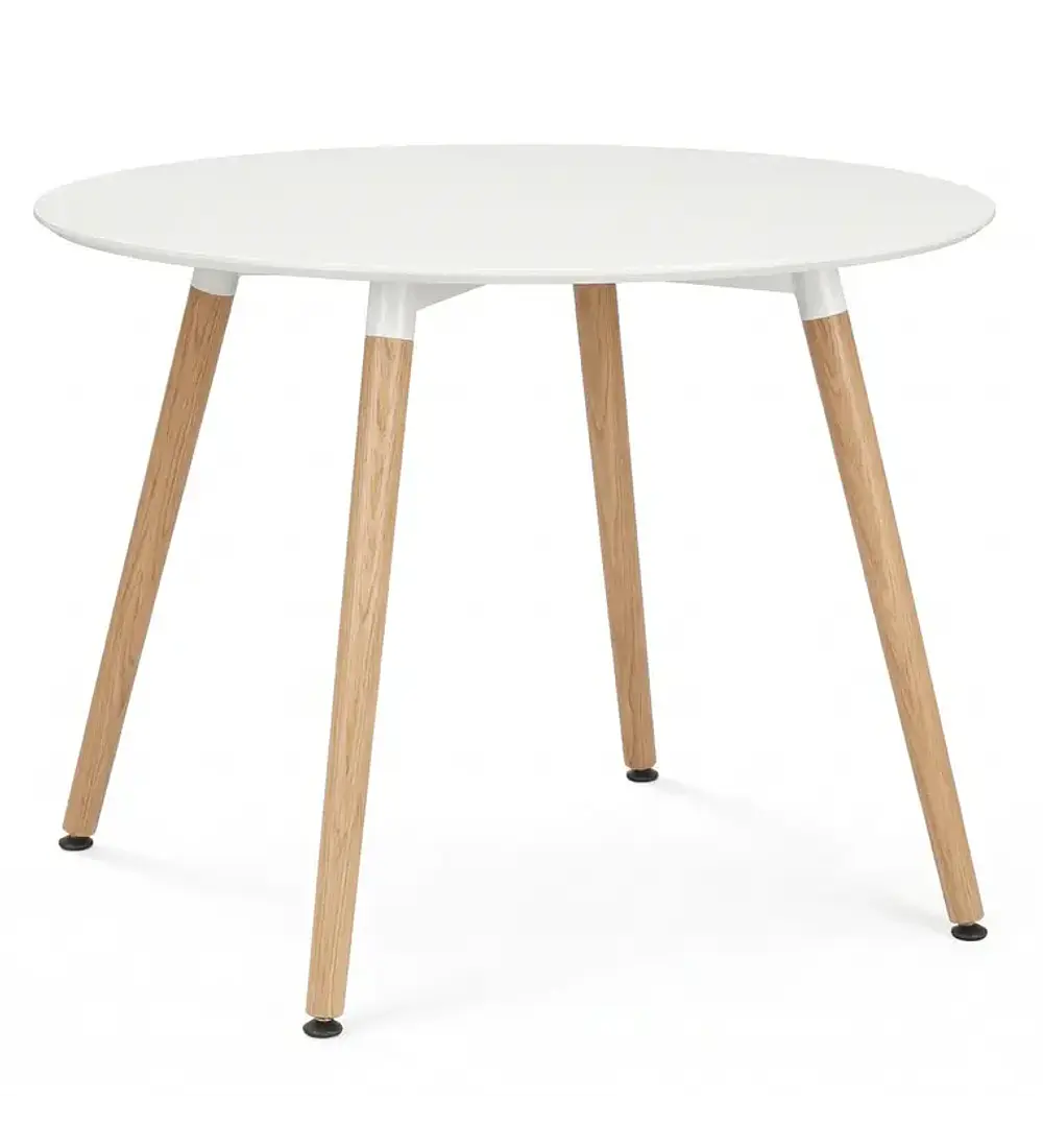 Comedor Mesa Aura Blanca 120cms  + 4 Sillas Mariposa Ecocuero Wood