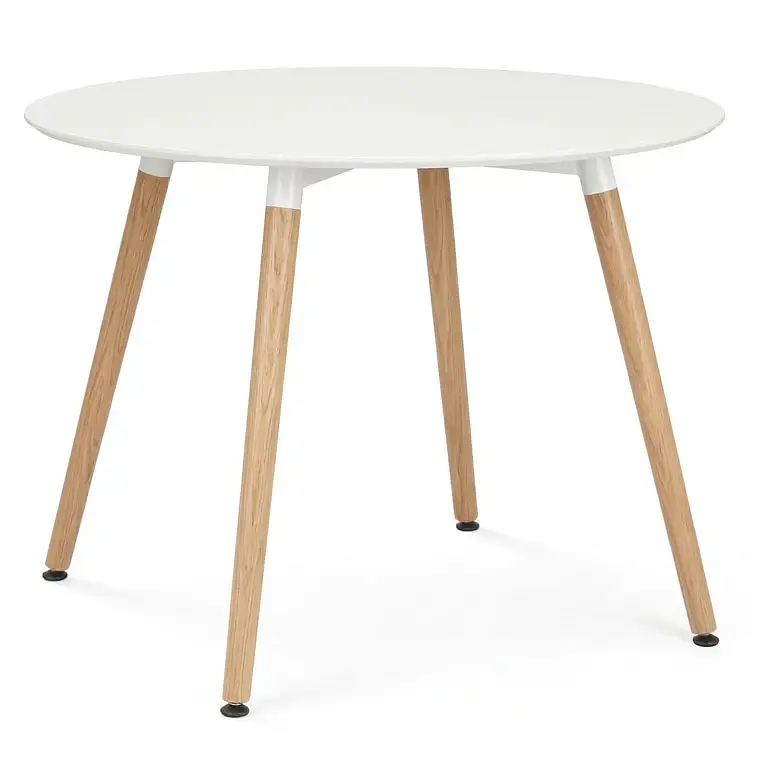 Comedor Mesa Aura Blanca 120cms  + 4 Sillas Mariposa Ecocuero Wood 15