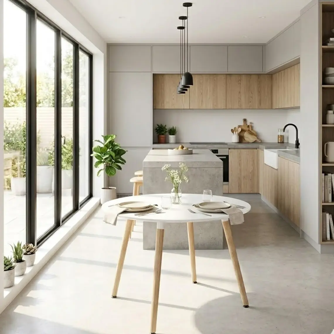 Comedor Mesa Aura Blanca 120cms  + 4 Sillas Mariposa Ecocuero Wood 16