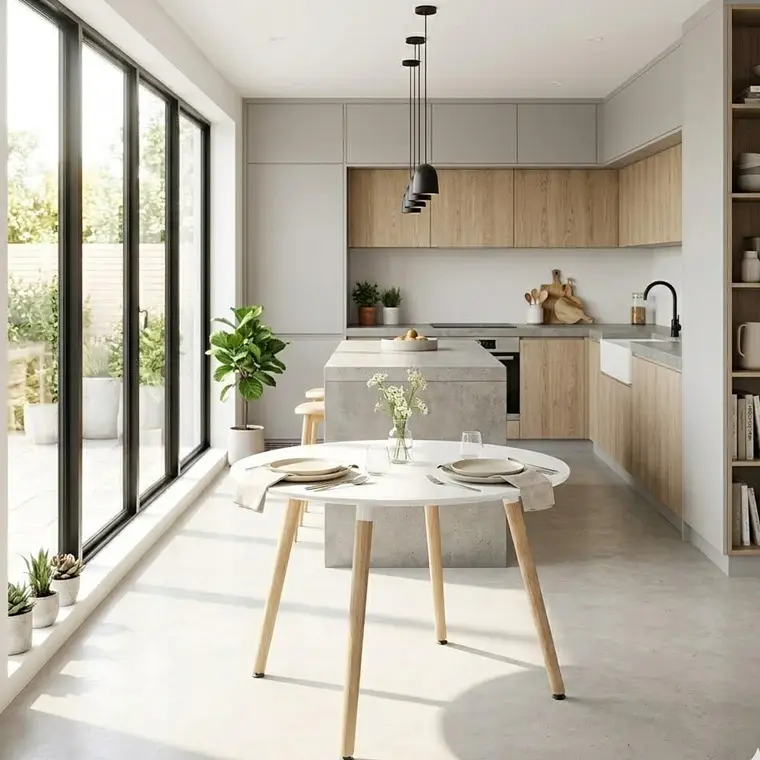Comedor Mesa Aura Blanca 120cms  + 4 Sillas Mariposa Ecocuero Wood 16