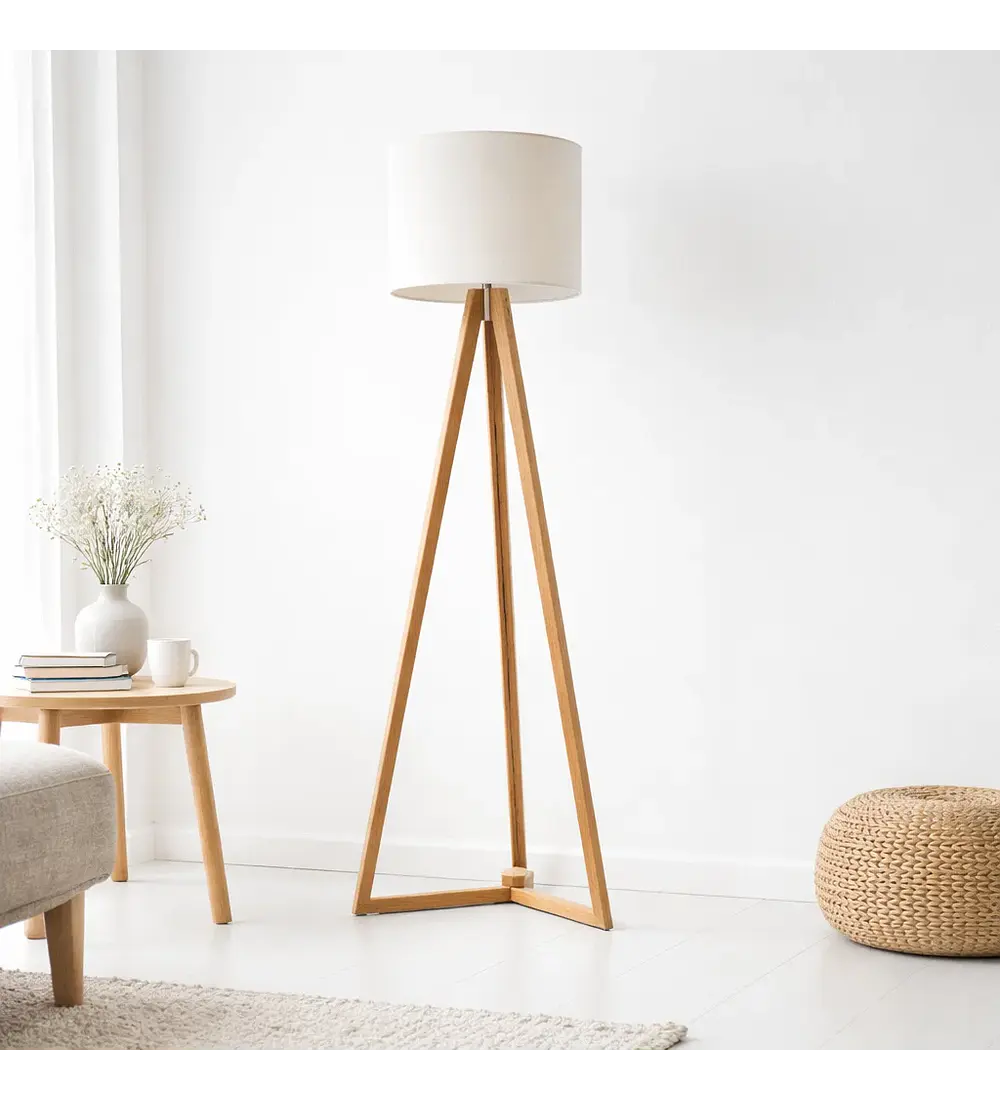Lampara de Pie Classic Blanca / Madera