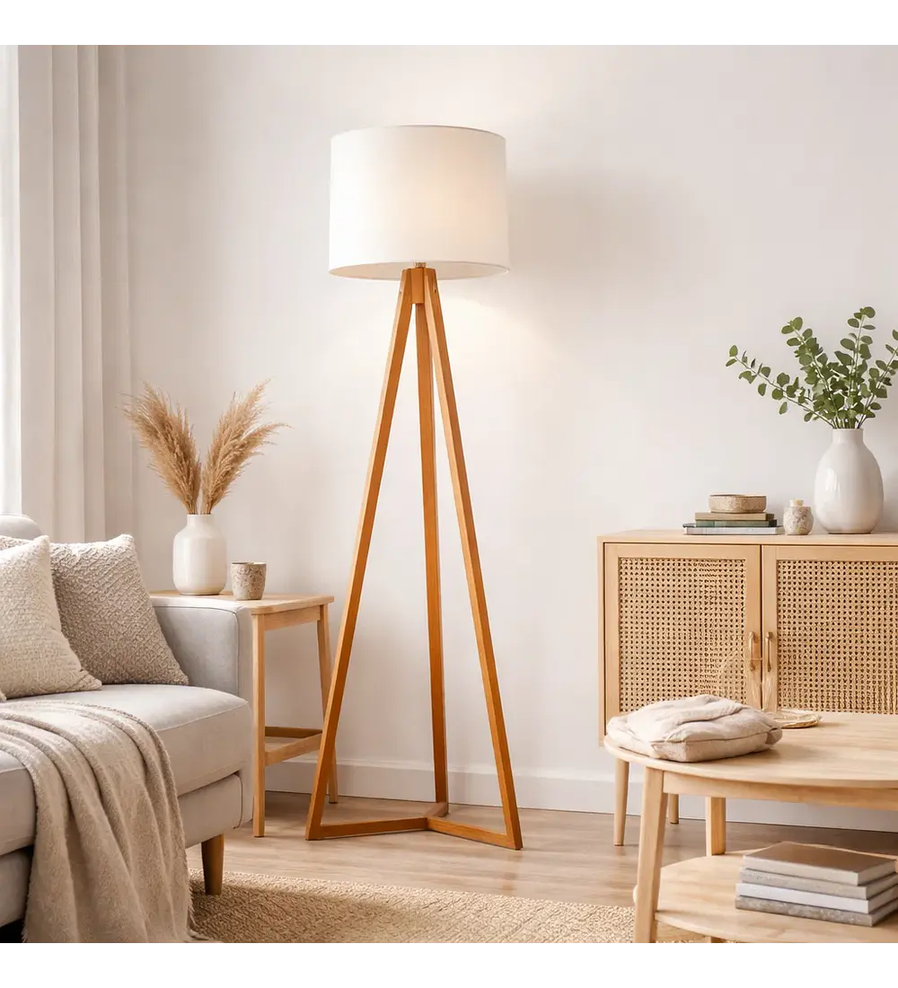 Lampara de Pie Classic Blanca / Madera