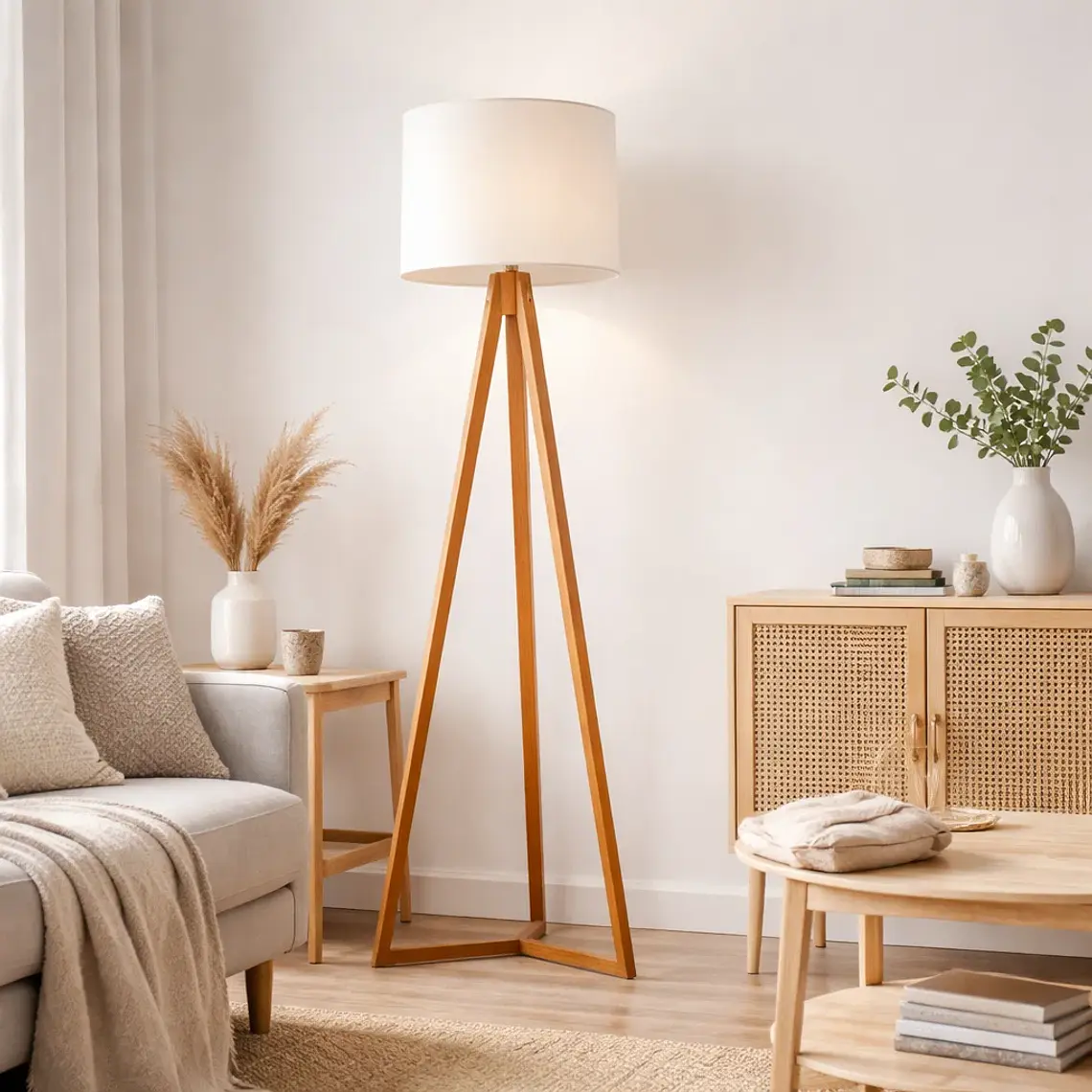 Lampara de Pie Classic Blanca / Madera 3