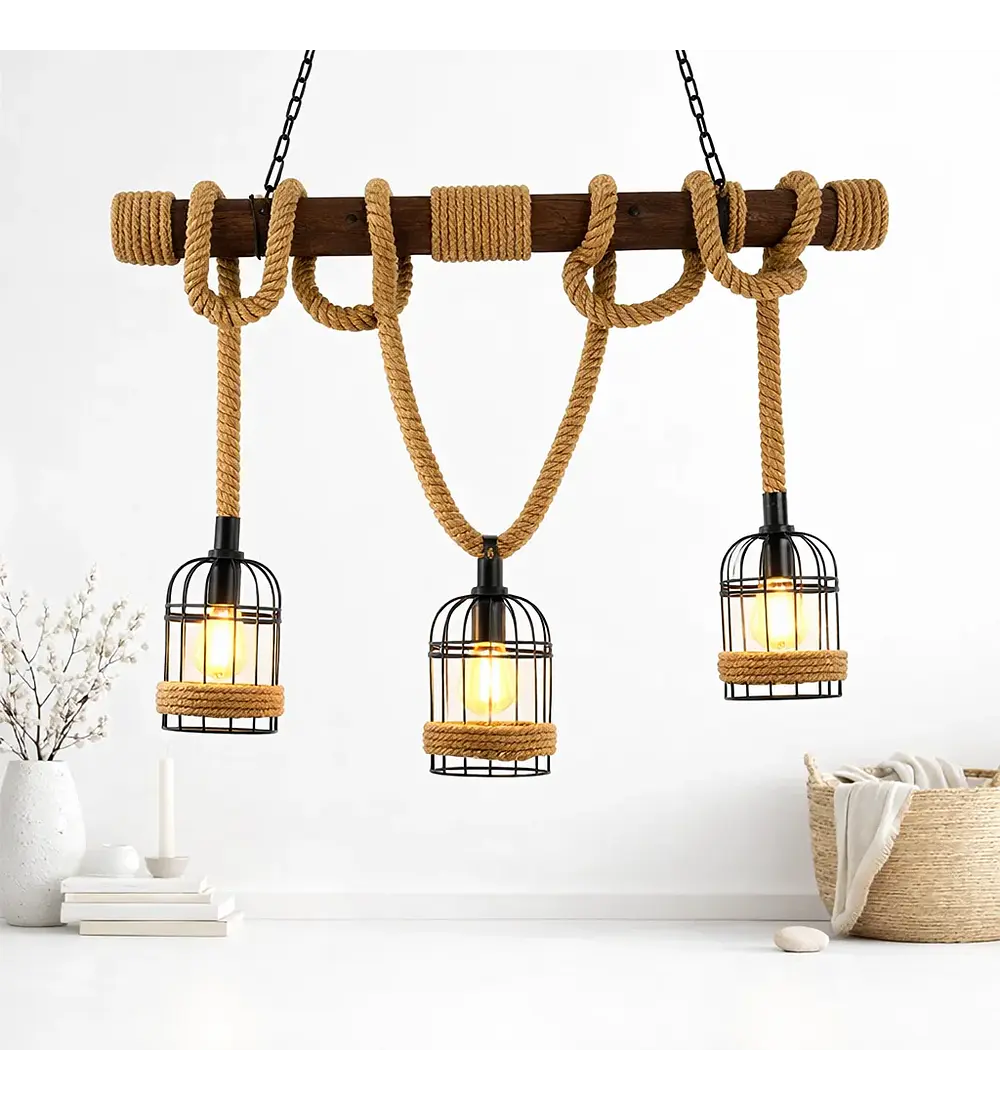 Lampara Colgante Cuerdas 3 Luces L05