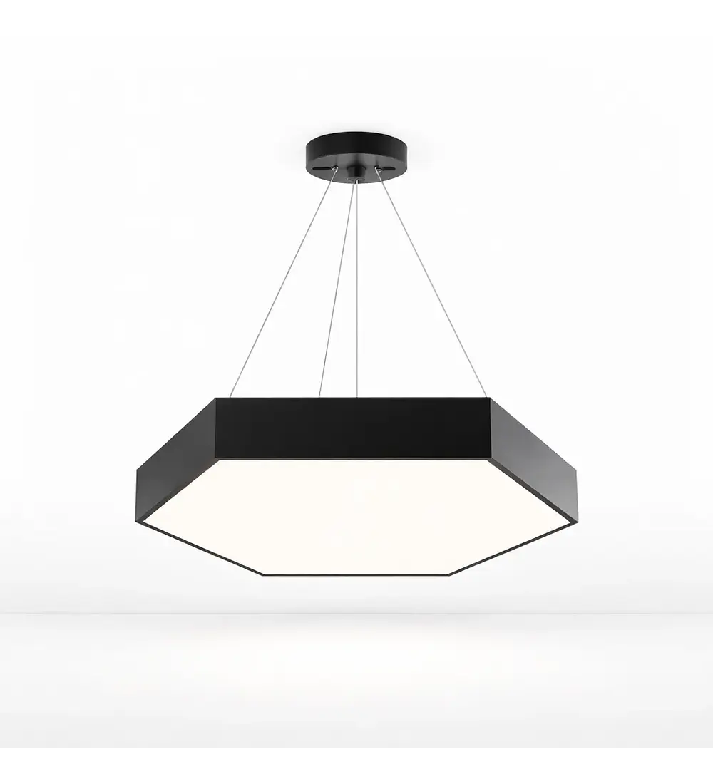 Lampara Led Moderna Colgante 48w 600mm Negra 6000k Modelo Hexagono Cerrado Sudeep Konnergie
