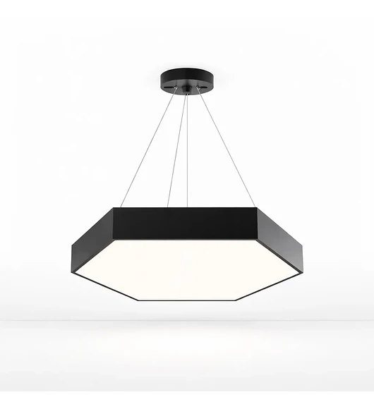 Lampara Led Moderna Colgante 48w 600mm Negra 6000k Modelo Hexagono Cerrado Sudeep Konnergie