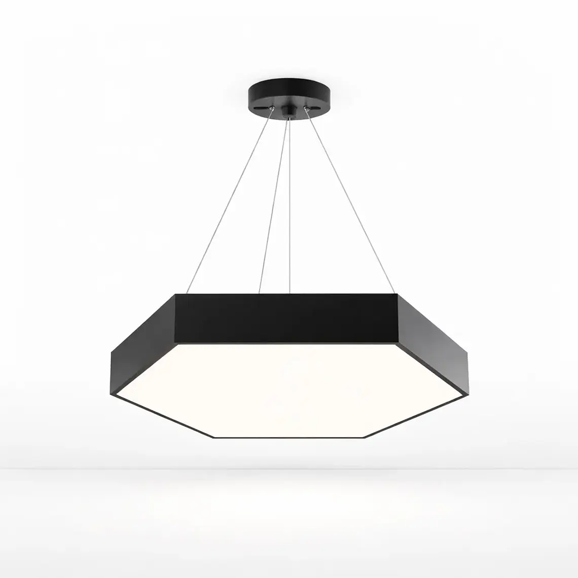 Lampara Led Moderna Colgante 48w 600mm Negra 6000k Modelo Hexagono Cerrado Sudeep Konnergie 1
