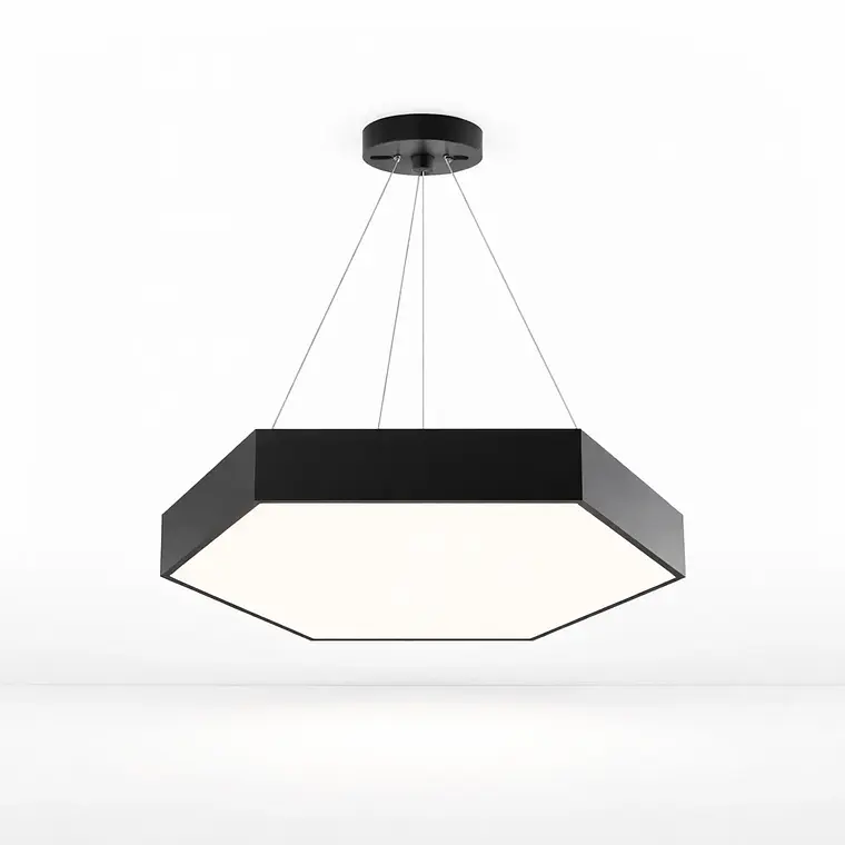 Lampara Led Moderna Colgante 48w 600mm Negra 6000k Modelo Hexagono Cerrado Sudeep Konnergie 1