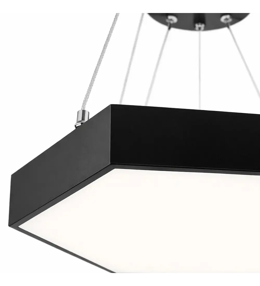 Lampara Led Moderna Colgante 48w 600mm Negra 6000k Modelo Hexagono Cerrado Sudeep Konnergie