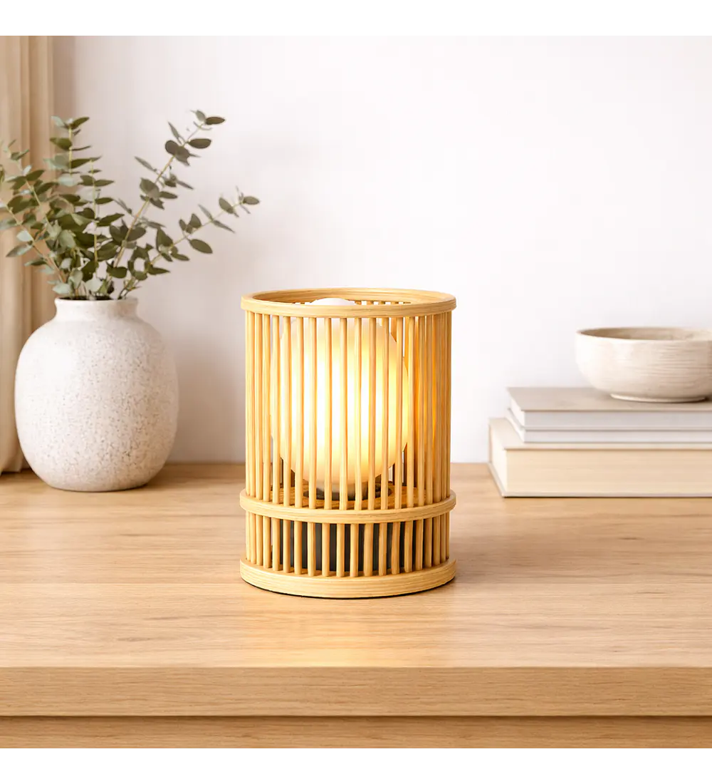 Lampara De Mesa Bamboo Cilindrica