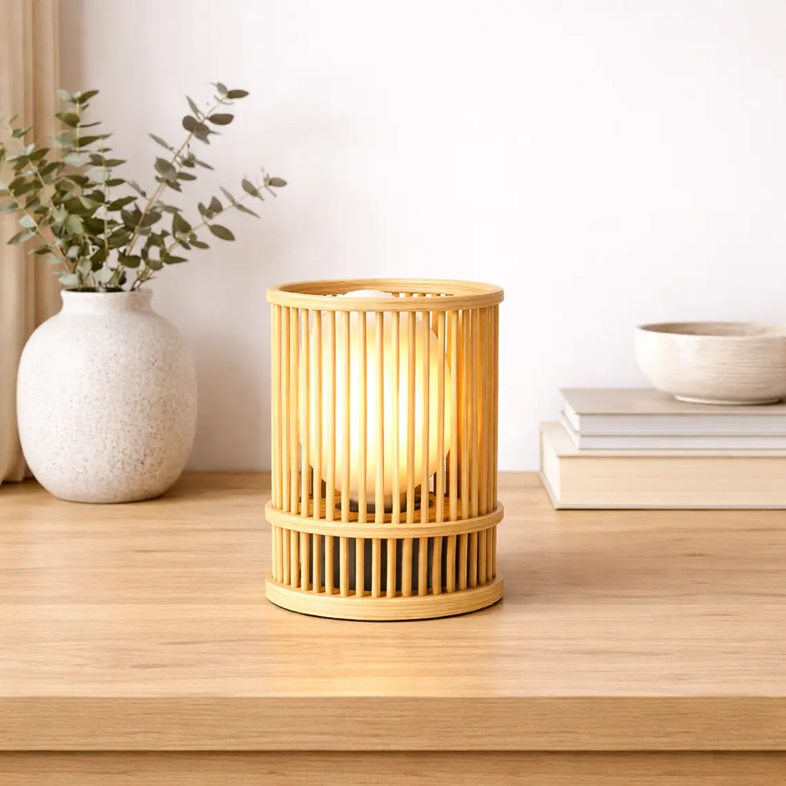 Lampara De Mesa Bamboo Cilindrica 2