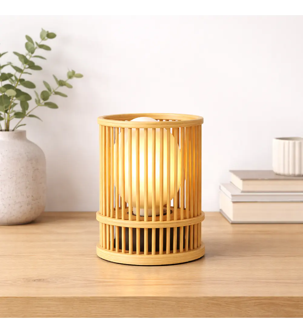 Lampara De Mesa Bamboo Cilindrica