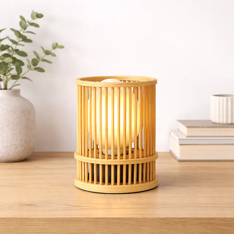 Lampara De Mesa Bamboo Cilindrica 3