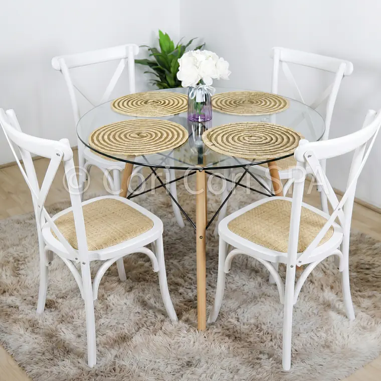Comedor Eames Vidrio 100cm + 4 Sillas Crossback Madera 9