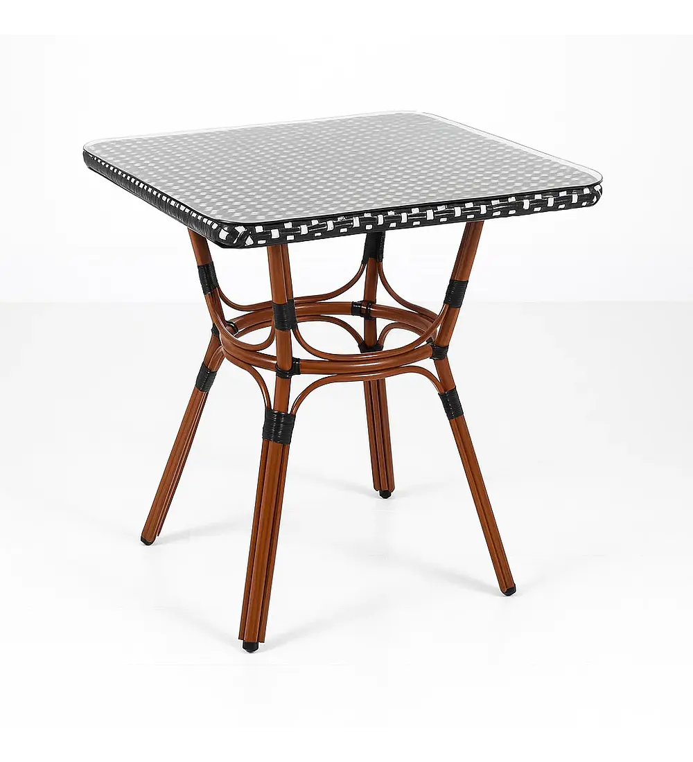 Mesa Bistro Parisino con Metál y Rattan Sintético