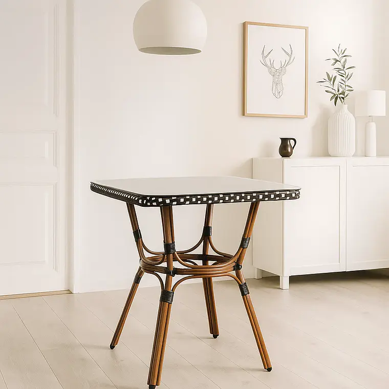 Mesa Bistro Parisino con Metál y Rattan Sintético 2