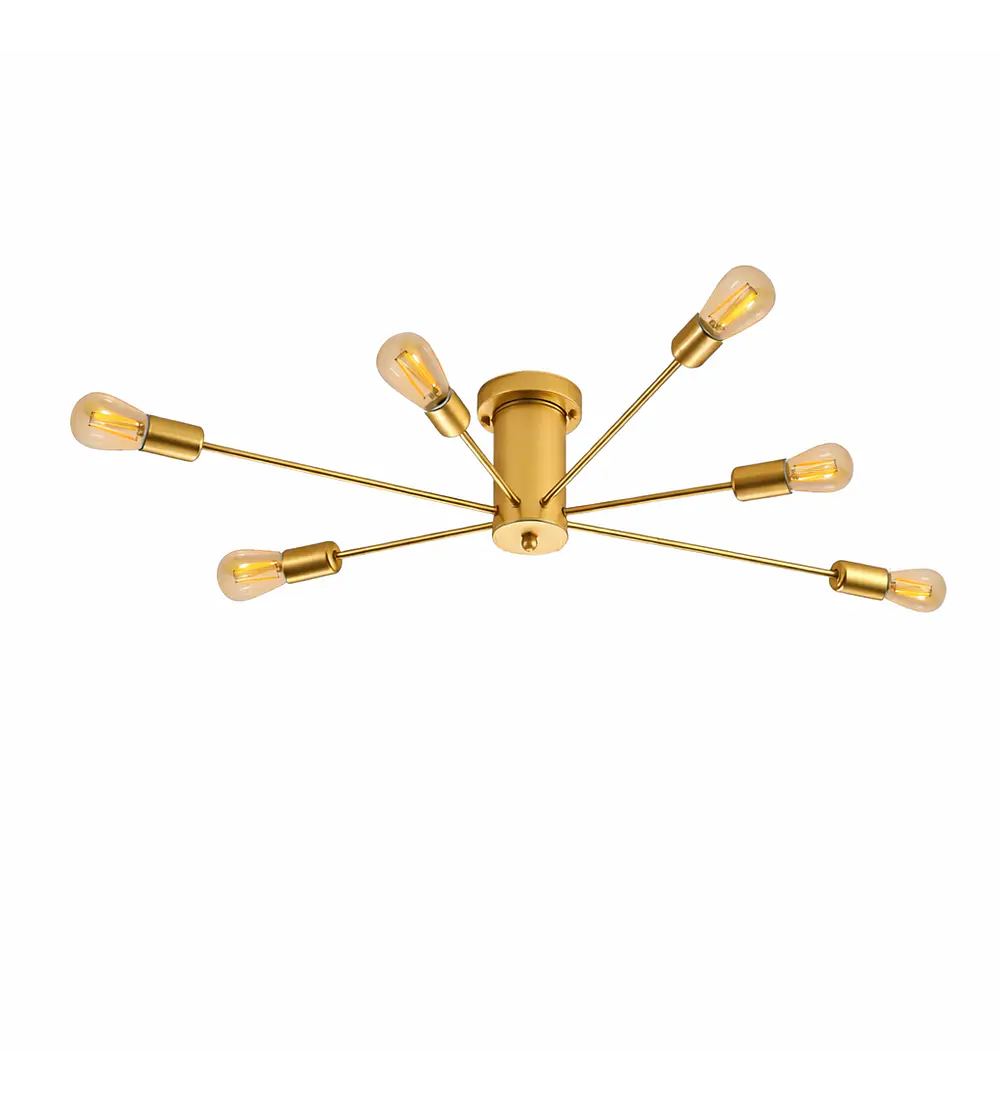 Lampara De Techo Dorada 6 Porta Ampolleta E27 Modelo Mirach Konnergie
