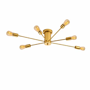Lampara De Techo Dorada 6 Porta Ampolleta E27 Modelo Mirach Konnergie