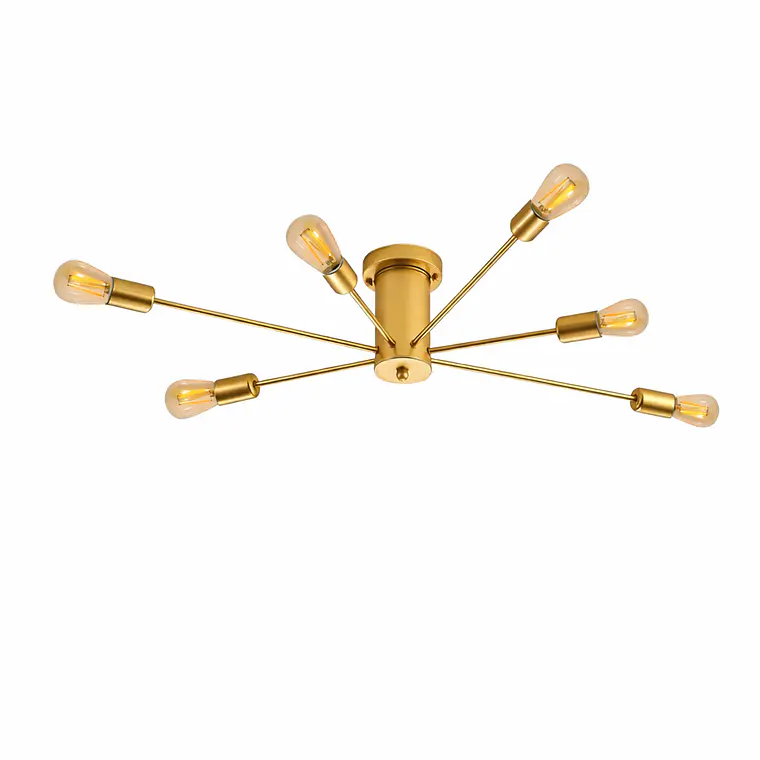 Lampara De Techo Dorada 6 Porta Ampolleta E27 Modelo Mirach Konnergie 1