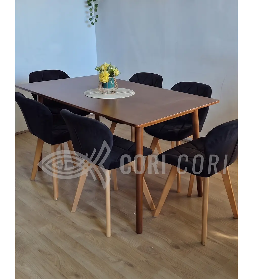 Comedor Mesa Vema 140x80cms  + 6 Sillas Mariposa Velvet