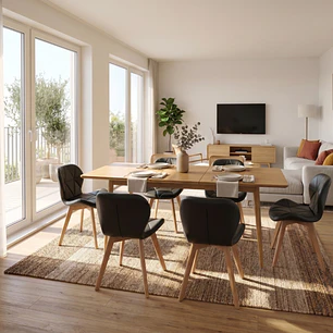 Comedor Mesa Expandible Rectangular Zeus + 6 Sillas Mariposas Ecocuero Wood