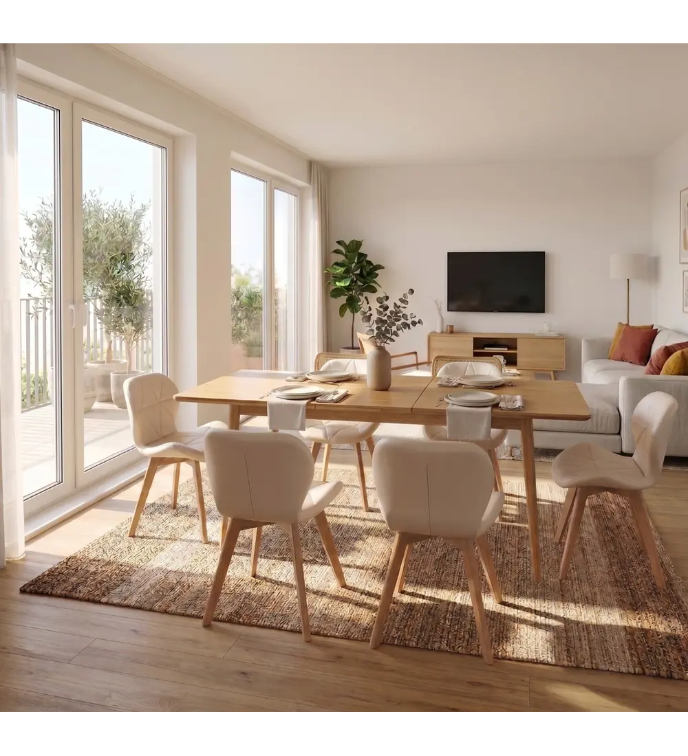 Comedor Mesa Expandible Rectangular Zeus + 6 Sillas Mariposas Ecocuero Wood