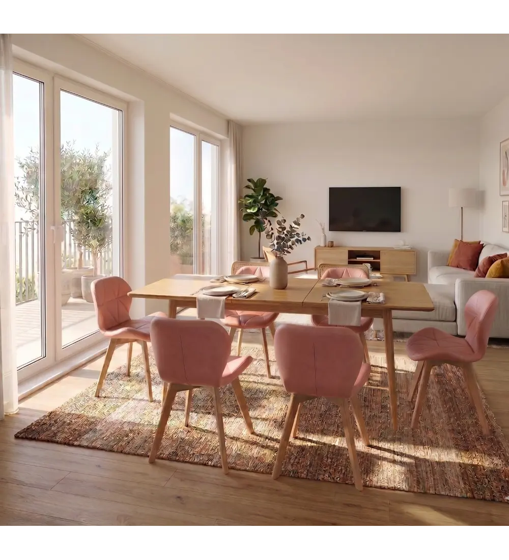 Comedor Mesa Expandible Rectangular Zeus + 6 Sillas Mariposas Ecocuero Wood