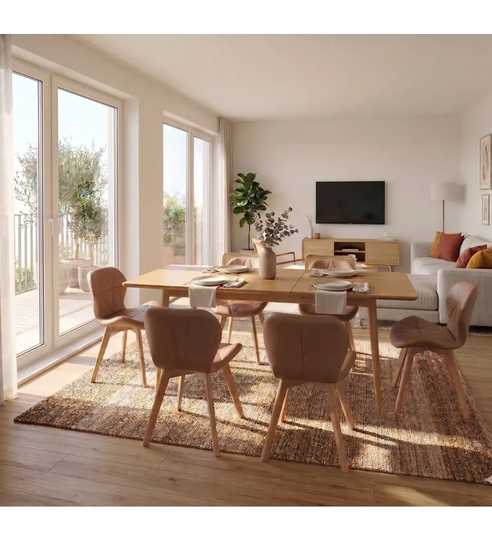 Comedor Mesa Expandible Rectangular Zeus + 6 Sillas Mariposas Ecocuero Wood
